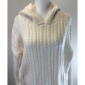 For The Republic Ivory Cable Knit Hooded Drop Shoulder Sweater Size Medium